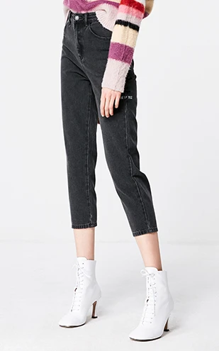 Grey Denim Только весна лето новые женские с высокой посадкой свободные рваные укороченные джинсы | 119149648 - Цвет: Grey Denim