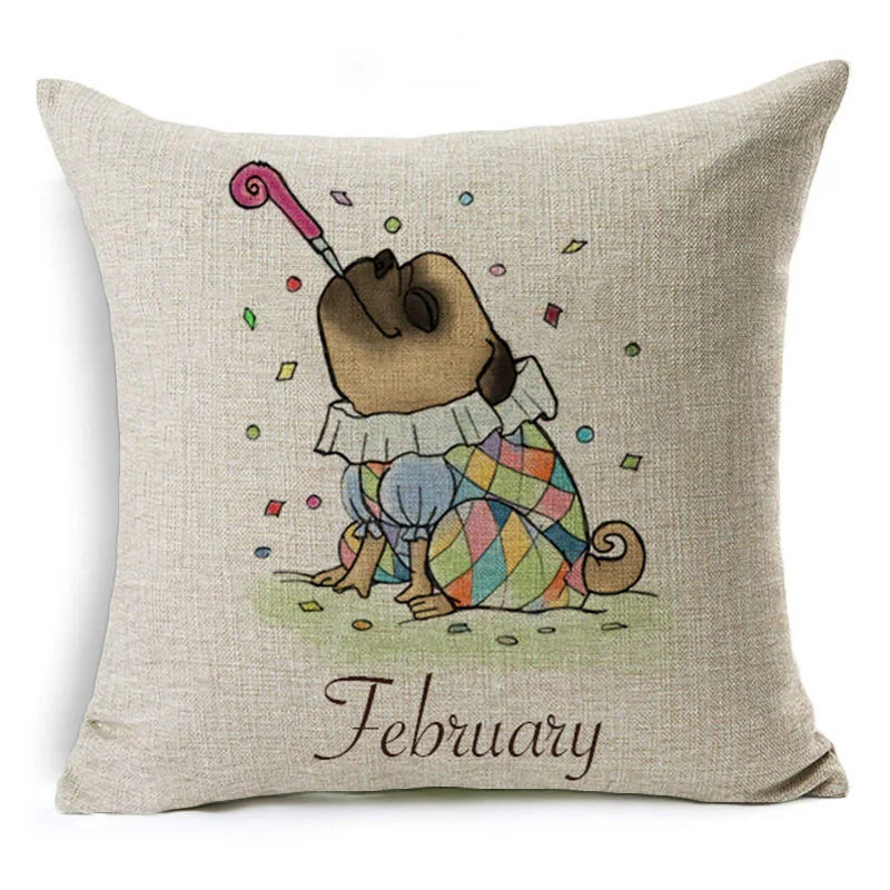 Monily Прекрасный чехол для подушки с мультяшным принтом бульдога 12 месяцев