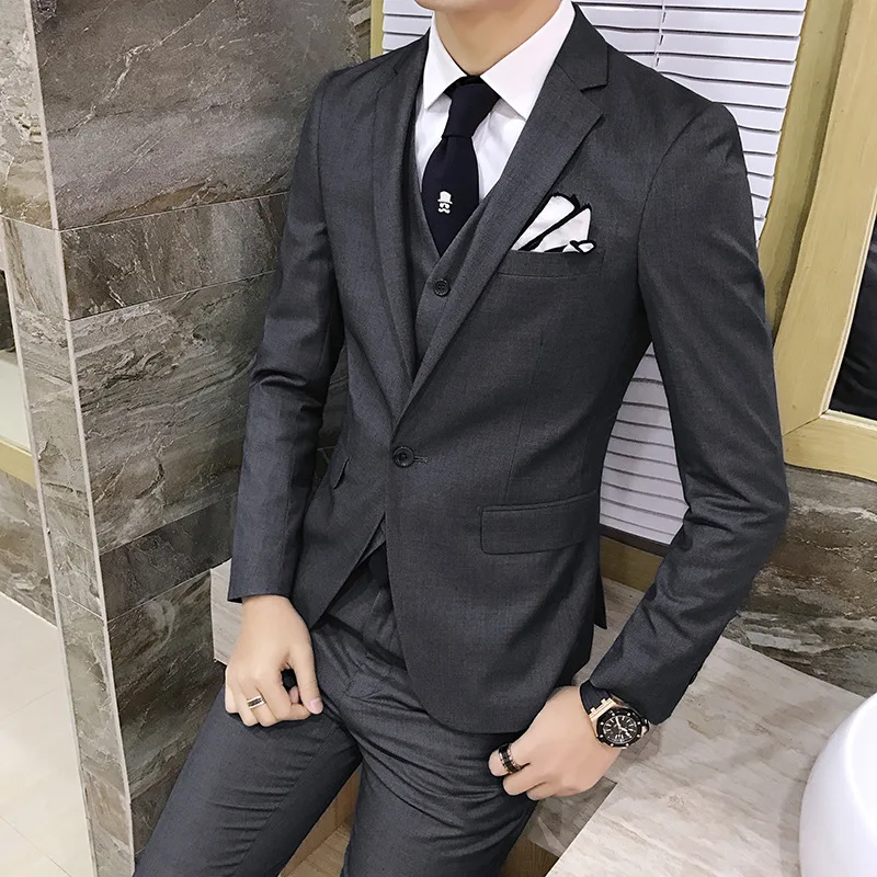 

Trajes De Hombre 2019 Jacket and Pants Men's Suit Tight-fit Slim Three-Piece Set Traje Formal Hombre