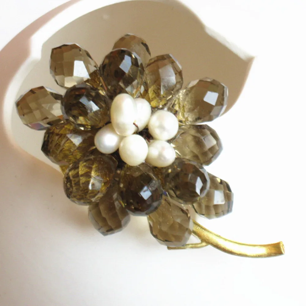 Натуральный пресноводный жемчуг камень дымчатый кварта Z бусы Воротник брошь