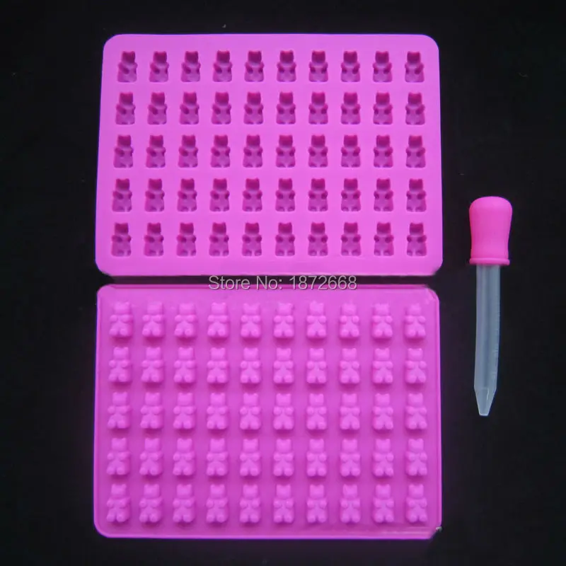 50 Holes Small Bear Silicone Gummy Candy Mold Ice Chocolate Tray w/ Dropper cartoon Cubs silicone mold DIY jelly ice mould 100 | Дом и сад