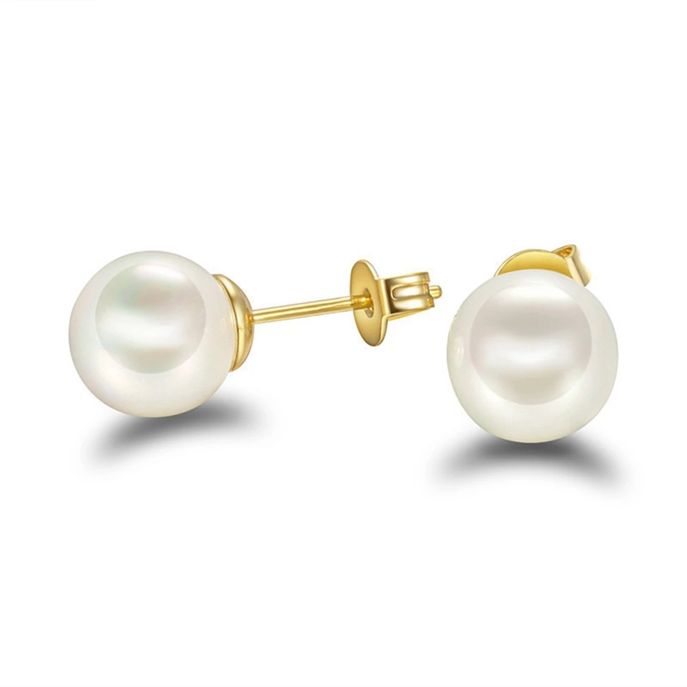

Simple Style Pearl Earrings Yellow Gold Filled Womens Stud Earrings Gift