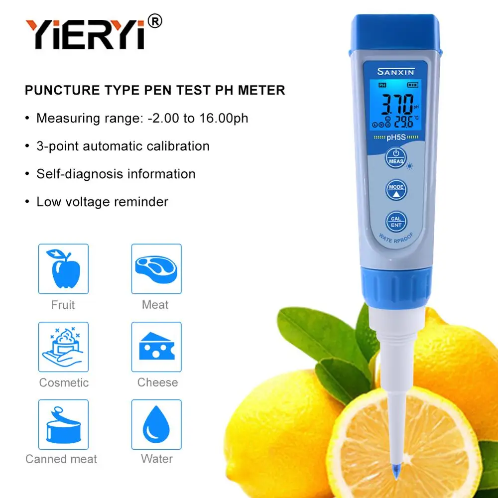 

yieryi pH5S ph Meter range: -2.00~16.00 pH value waterproof pen type digital food pH Tester for cheese and fruit