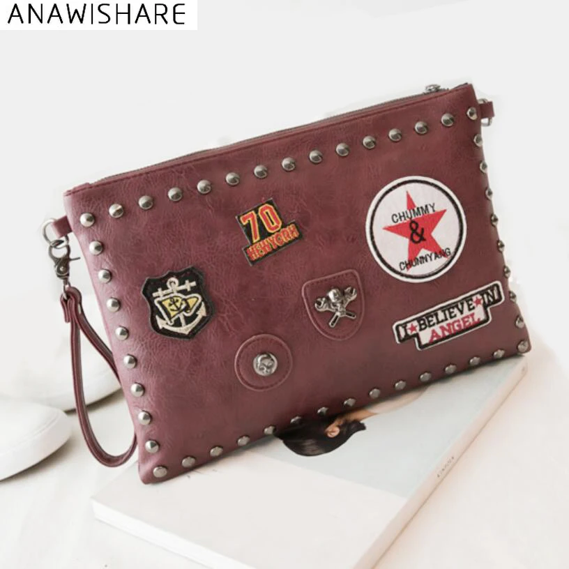 Женские сумки ANAWISHARE кожаные повседневные клатчи через плечо с заклепками