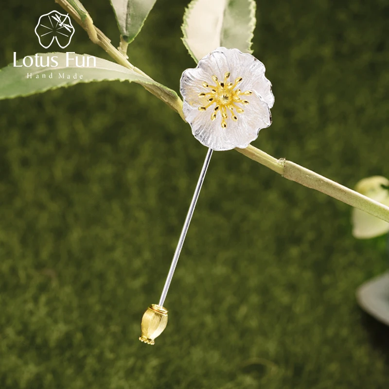 Lotus Fun реальные 925 серебро ручной работы дизайнер ювелирных украшений цветущие Маки цветочные броши для Для женщин Brincos