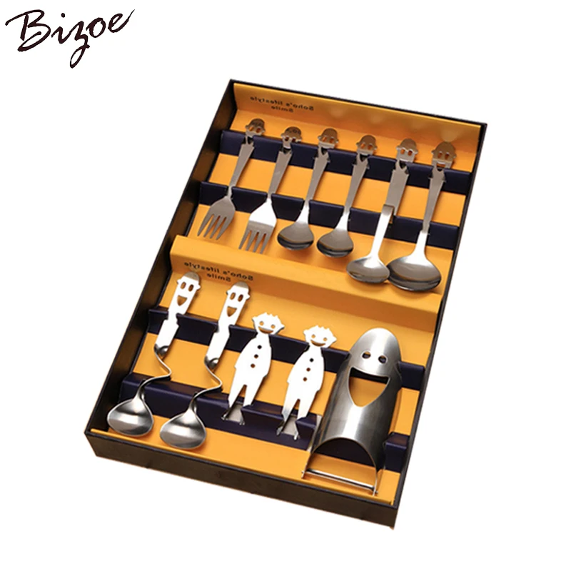 

11 PCS/Set Stainless Steel Set Smile Kitchen Dining Supplies Dinnerware Tableware Gift Set
