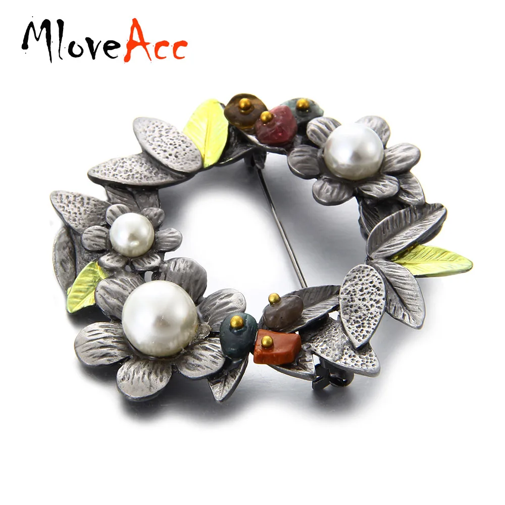 MloveAcc оптовая продажа винтажные броши в виде цветка с камнем имитация жемчуга