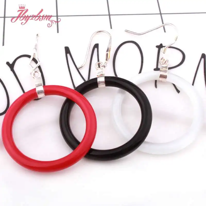 

32mm Round Rings Agates Cat Eye,Coral Stone Silver Hook Fashion Style Jewelry Dangl e Earrings 1 Pair,Wholesale Free Shipping