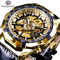 forsining fashion mechanical watch top brand luxury gold watches steampunk design luminous hands transparent case uhren herren
