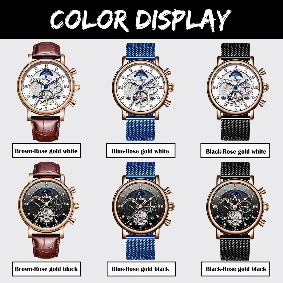 

LIGE 2019 New Men Mechanical Tourbillon Luxury Fashion Brand Leather Men Sport Watches Mens Automatic Watch Relogio Masculino