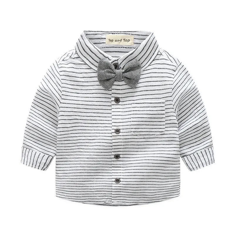 Newborn baby clothes children clothing gentleman boy grey striped shirt+overalls fashion newborn |