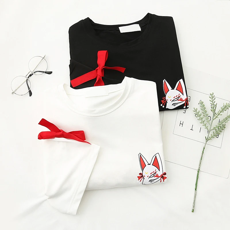 Японская винтажная аниме футболка для женщин Harajuku Kawaii Cat Graphic оверсайз женские Т