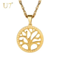 u7 tree of life stainless steel chain round pendant necklace for men women fashion hollow wishing tree totem necklaces p1223