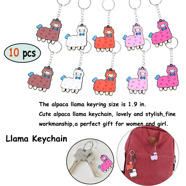 10pcs keychains Вечерние ламы, сувениры для детского душа, вечерние сувениры для детей на день рождения, временные пышные наклейки, подарочные пакеты, браслеты ламы, кольца - Цвет: 10pcs keychains