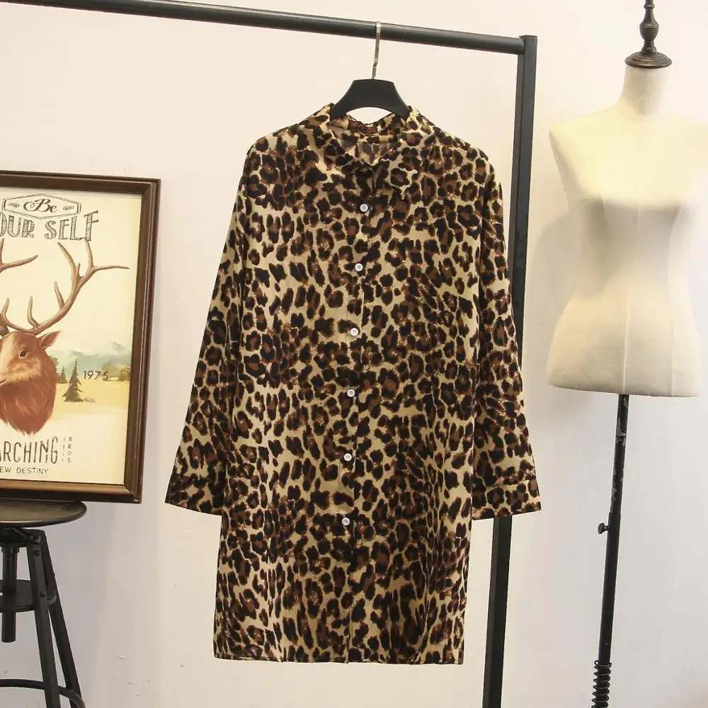 Женская леопардовая рубашка Повседневная Блузка с длинным рукавом и принтом
