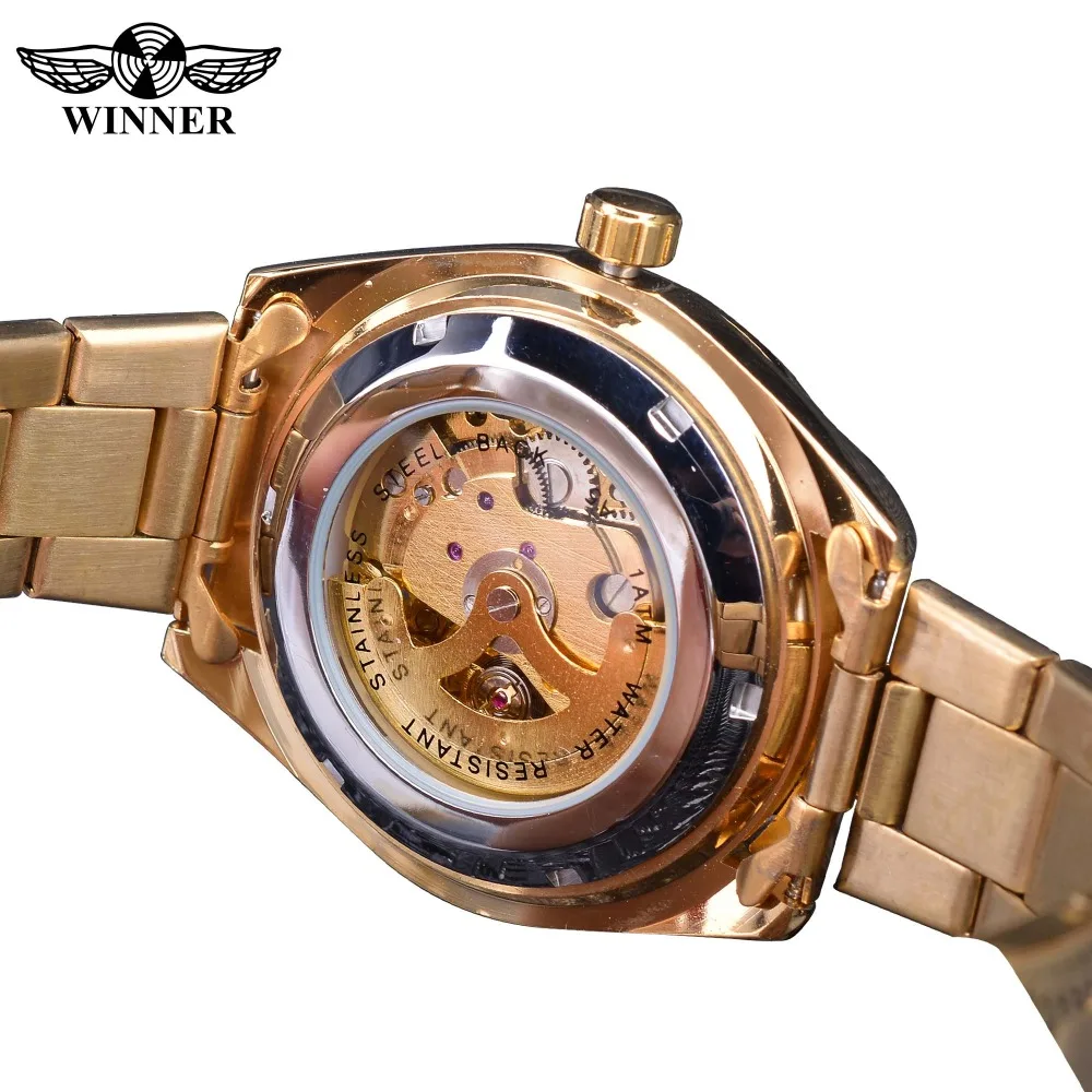 Winner 2019 Steampunk Men's Automatic Wrist Watches Top Brand Luxury Sport Clock Waterproof Golden Stainless Steel Design | Наручные