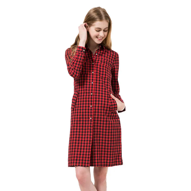 Dioufond Autumn Women Long Shirt Sleeve Red Plaid Blouses Chemise Femme Manche Longue Blusas Femininas New |