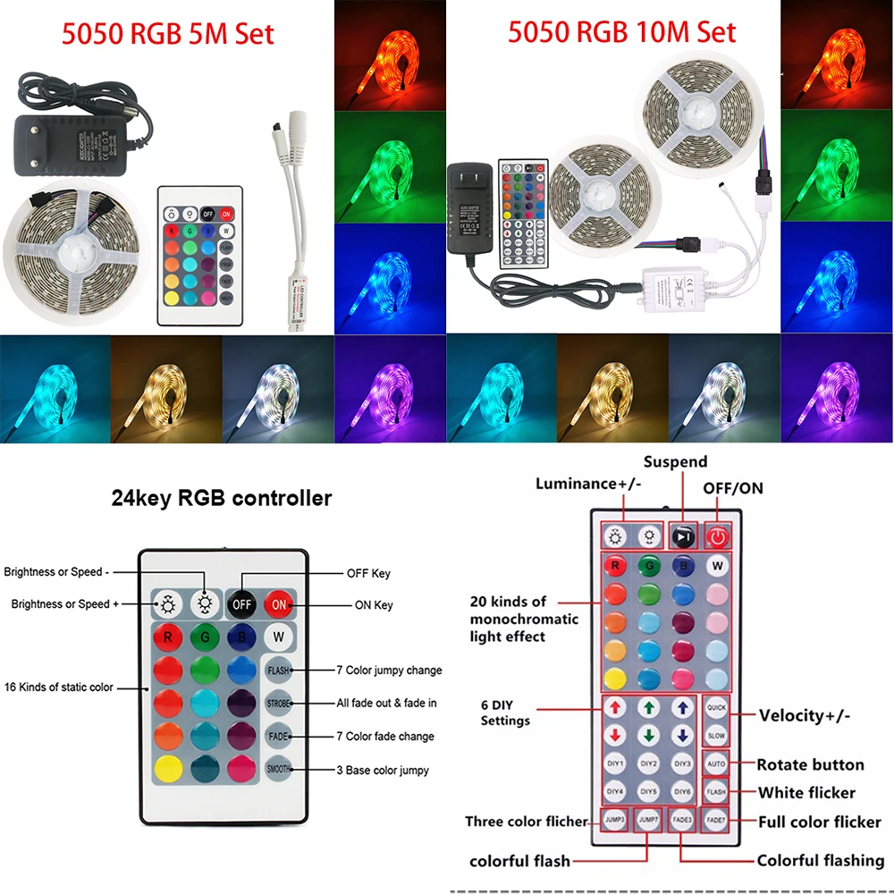 LTG GEE DC12V Светодиодная лента RGB СВЕТОДИОДНАЯ SMD 5050 гибкая полоса 5 м 10 Диод + пульт