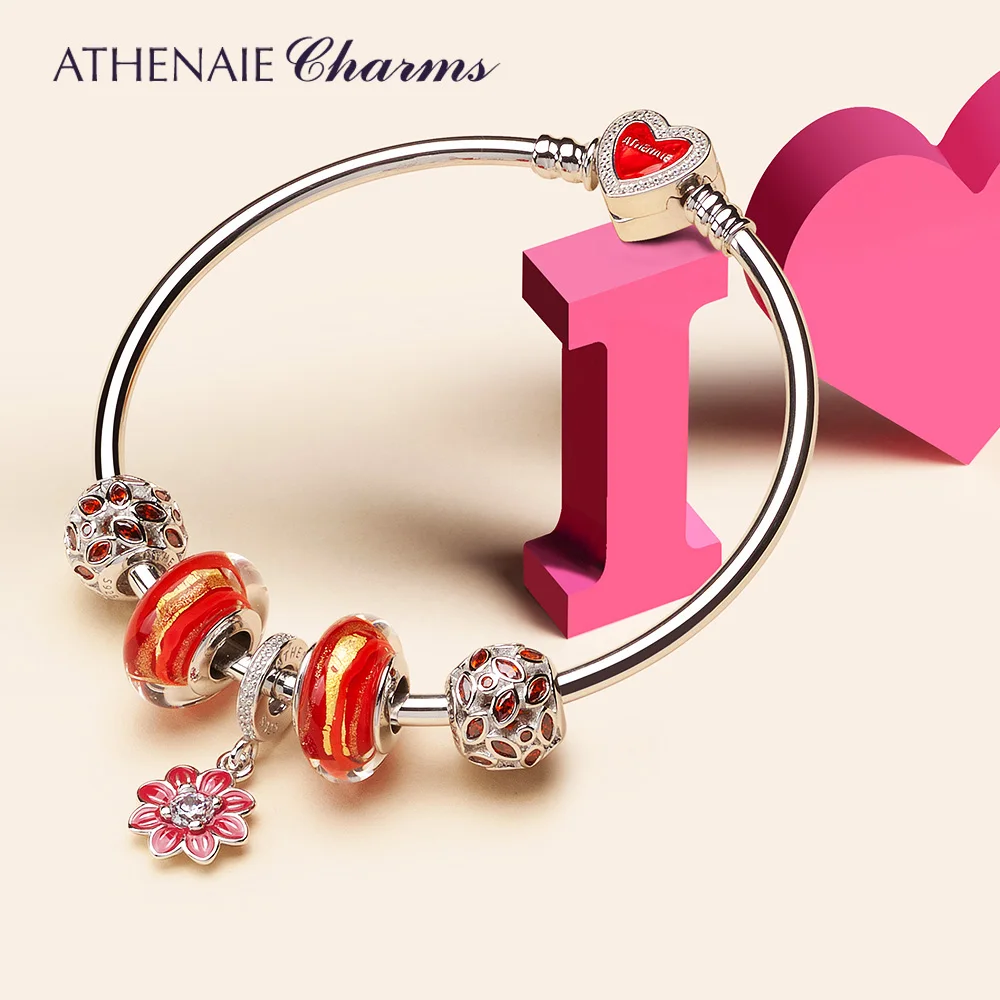 Женский браслет из муранского стекла ATHENAIE красный золотой фольги с эмалью в виде