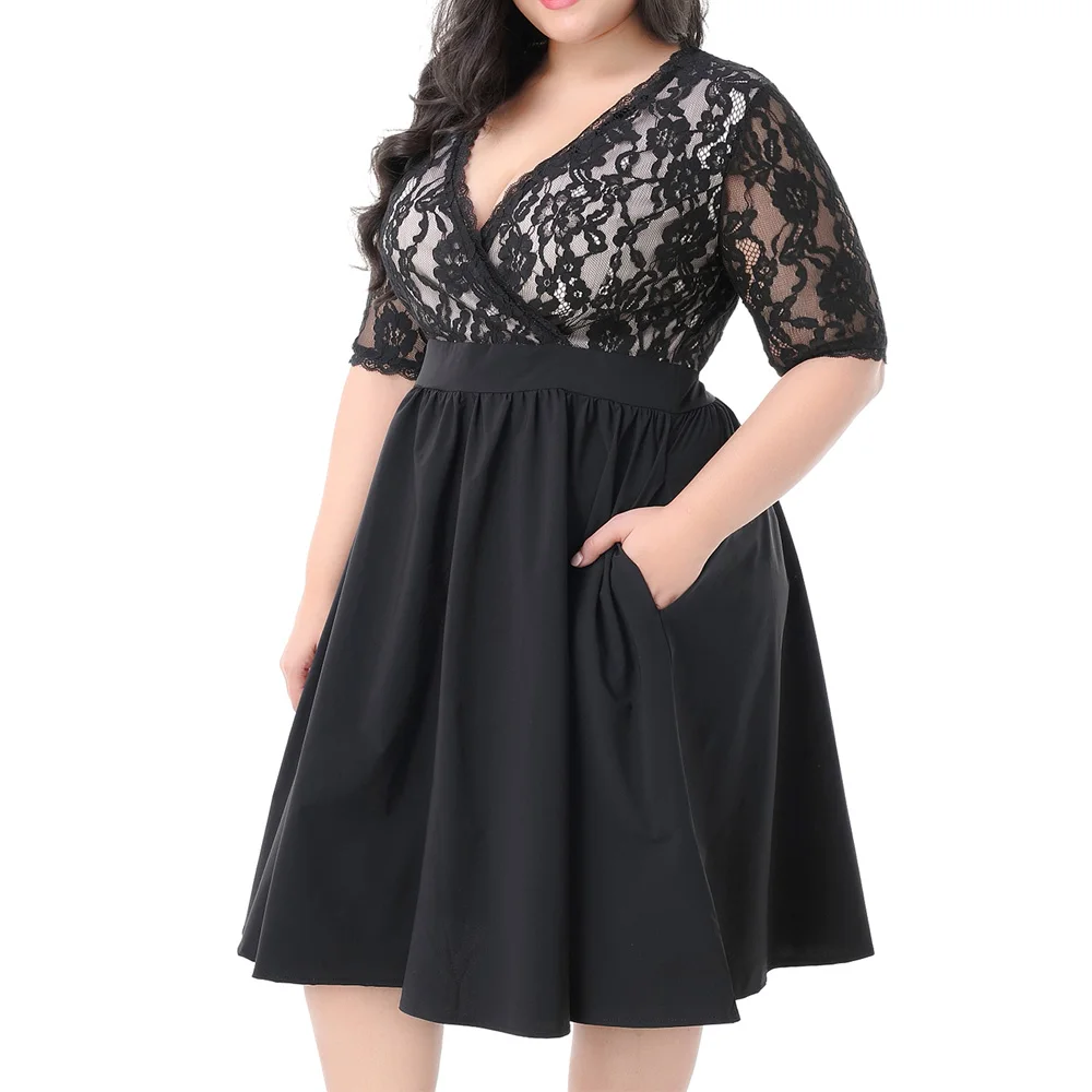 Женское кружевное платье Kenancy летнее вечернее с v образным вырезом и рукавом до