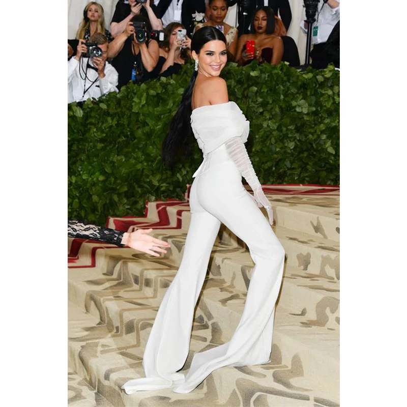 2018 модный белый комбинезон с открытыми плечами Kendall элегантный бандажный для