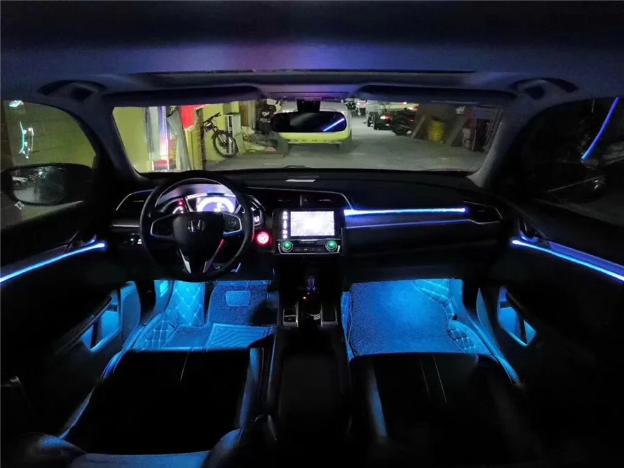9 в 1 RGB светодиодный DC 12 В автомобильный декор для интерьера неоновый с лампой для ног Интегрированный волоконно-оптический светильник BT APP управление мобильным телефоном