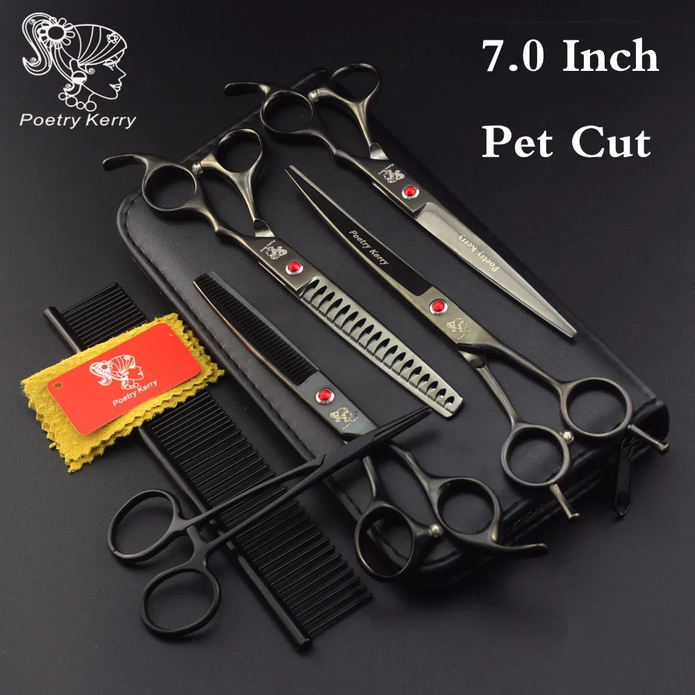 

7 Inch Pet Grooming Scissors Professional Set Straight Cut Thinning Teddy Dog Scissors 4 Pieces Japan