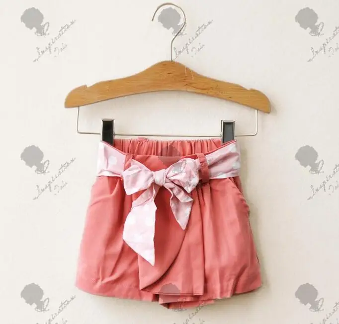 Летние штаны для девочек коллекция 2016 года модные узор в горошек ремень