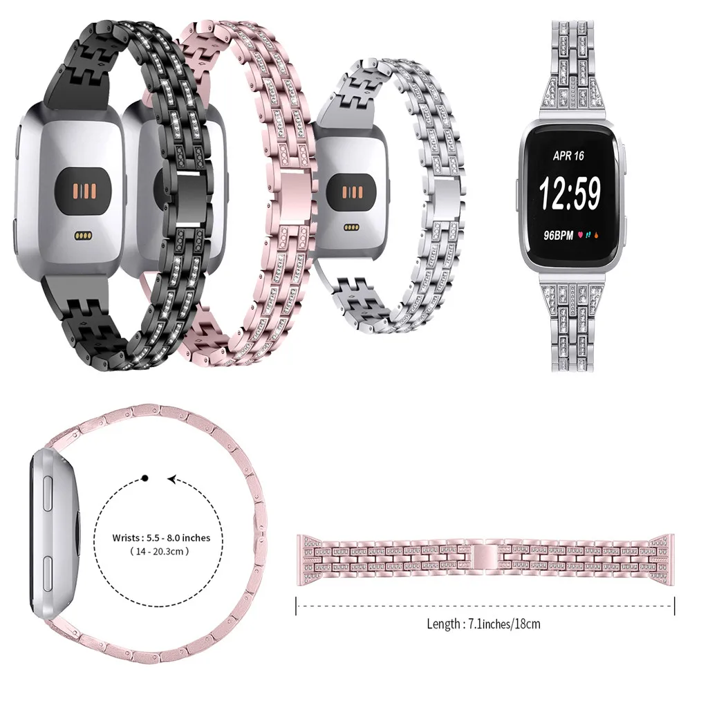 Smartwatch Smartband ремешок Мода замена кристалл металлический ремешок для часов Ремешок Для Fitbit Versa Смарт часы ремни браслет