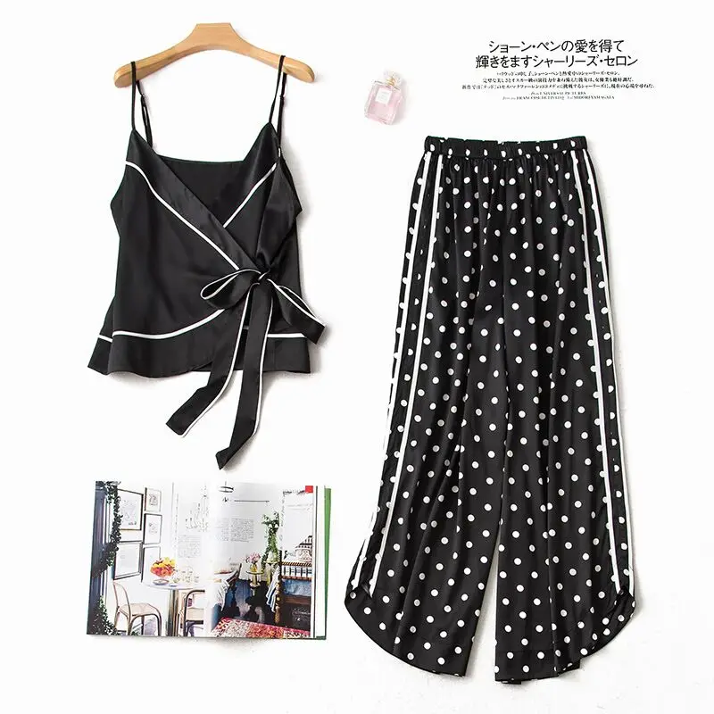 Новинка 2019 искусственные шелковые женские пижамы комплекты сексуальный топ с