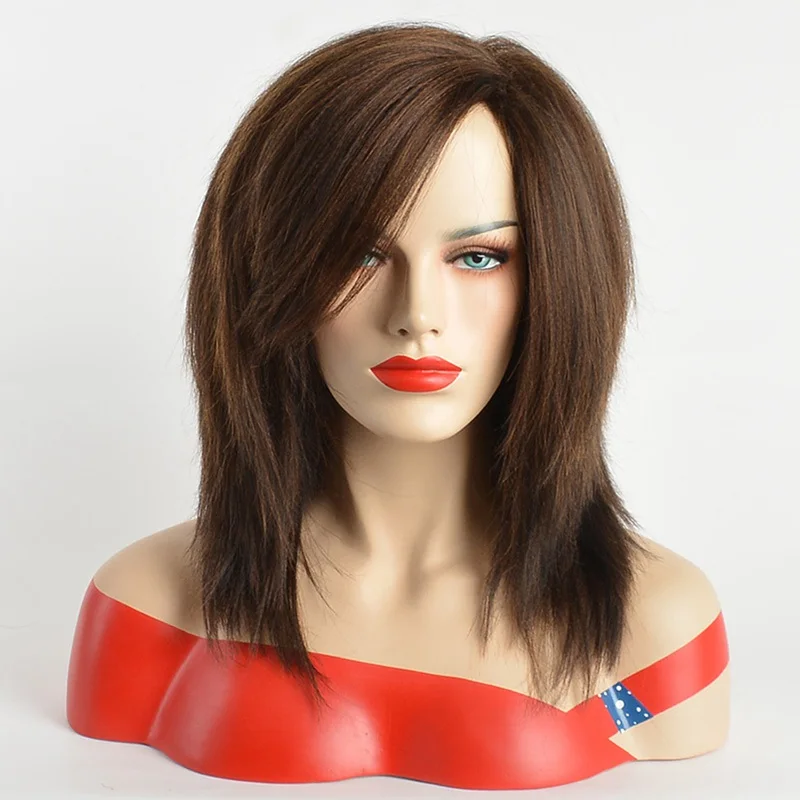 MSI Wigs Средний яки прямые парики коричневый цвет синтетический парик для женщин термостойкие натуральные волосы с эффектом омбре