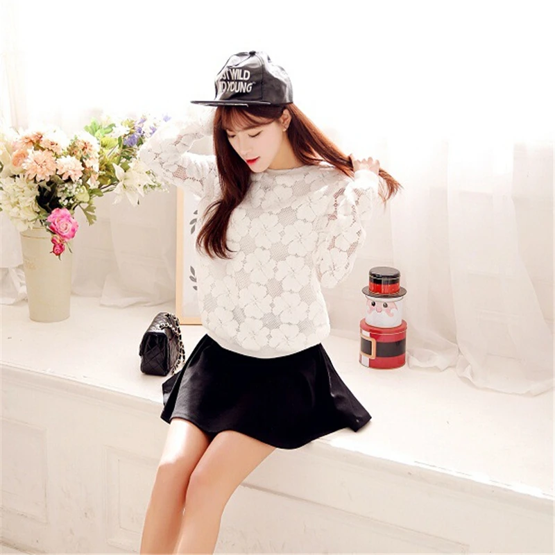 New 2020 Casual Round Neck Sweatshirt Women Lace Hollow Out Female Hoodies Loose All-Match Bottoming SS136 | Женская одежда