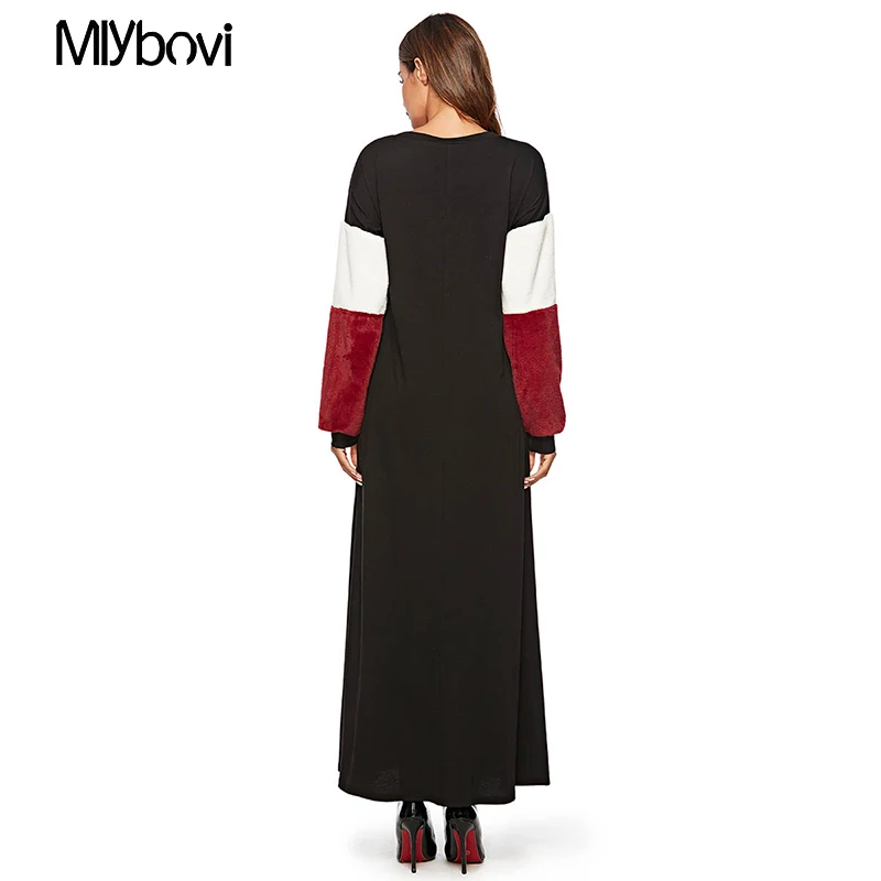 Черное женское платье в стиле пэтчворк кафтан Арабская абайя Дубай вельветовое