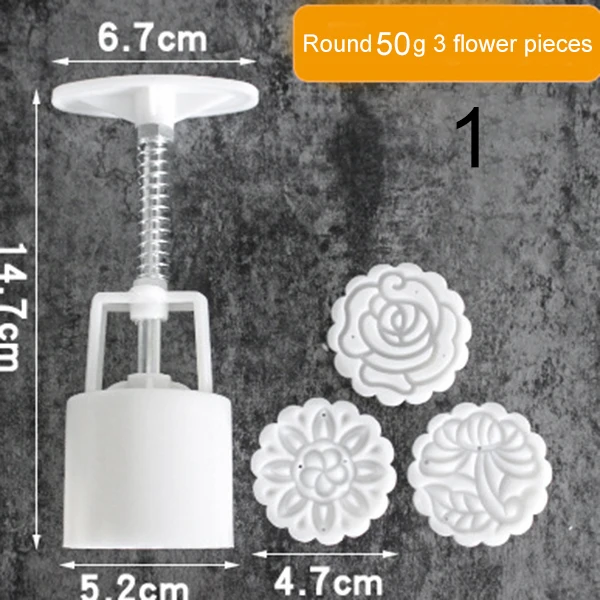 3 / 5pc square round moon cake mold hand molding machine mold, with flower print DIY mold pastry moon cake-TP