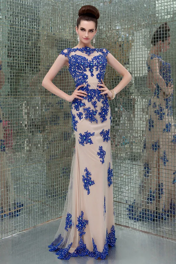 Custom Made Manual Tulle Scoop Cap Sleeve Appliques Fashion Stunning Floor Length Long Evening Dresses | Свадьбы и торжества