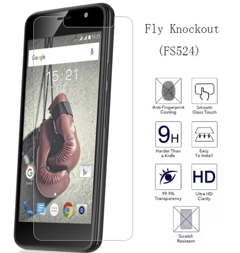 

2PCS NEW Ultra-thin New For Fly Knockout FS524 5inch Tempered Glass Screen Protector Premium Front Clear Protective Film Cover