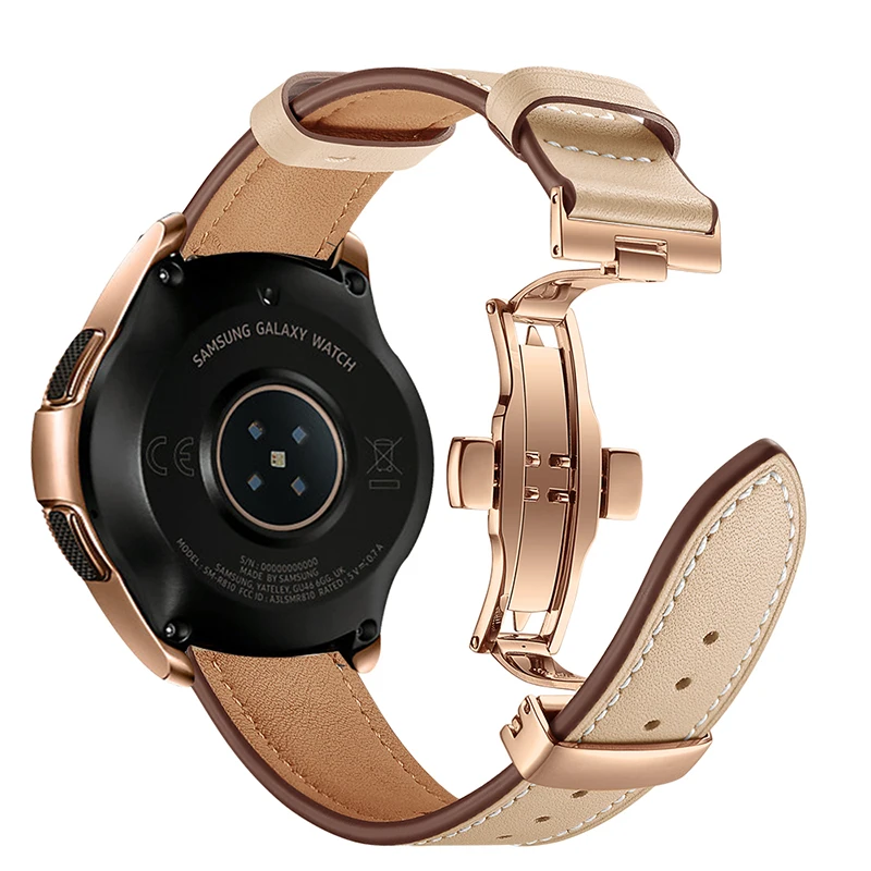 Для samsung Galaxy Watch 46mm полос Новинка; натуральная кожа; Сталь часы-бабочка ремешок для Шестерни S3 huawei Watch 2 pro 22 мм
