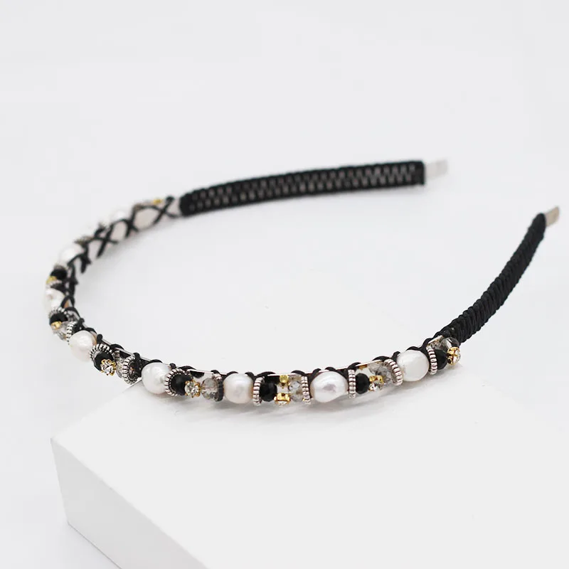 Baroque simple small particle geometry rhinestone pearl dance street shooting leisure travel headband 952
