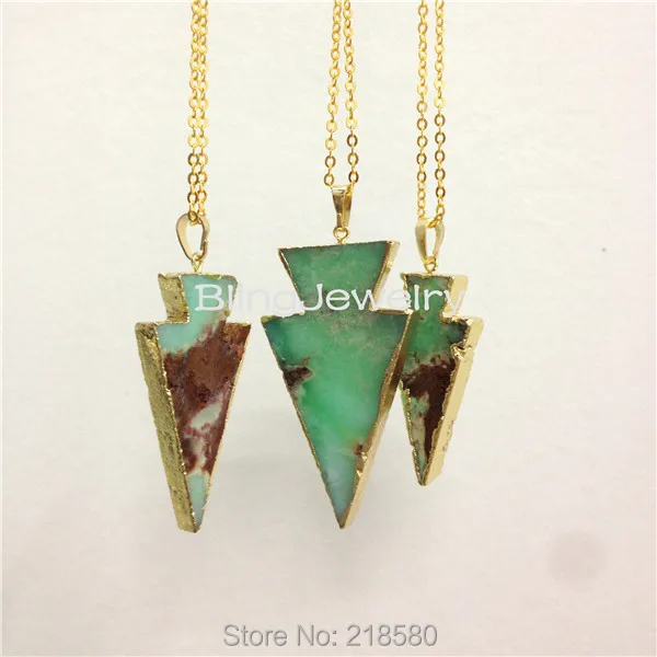 Ожерелье с исцеляющим камнем в форме стрелы светло зеленая Chrysoprase|necklace men|necklace