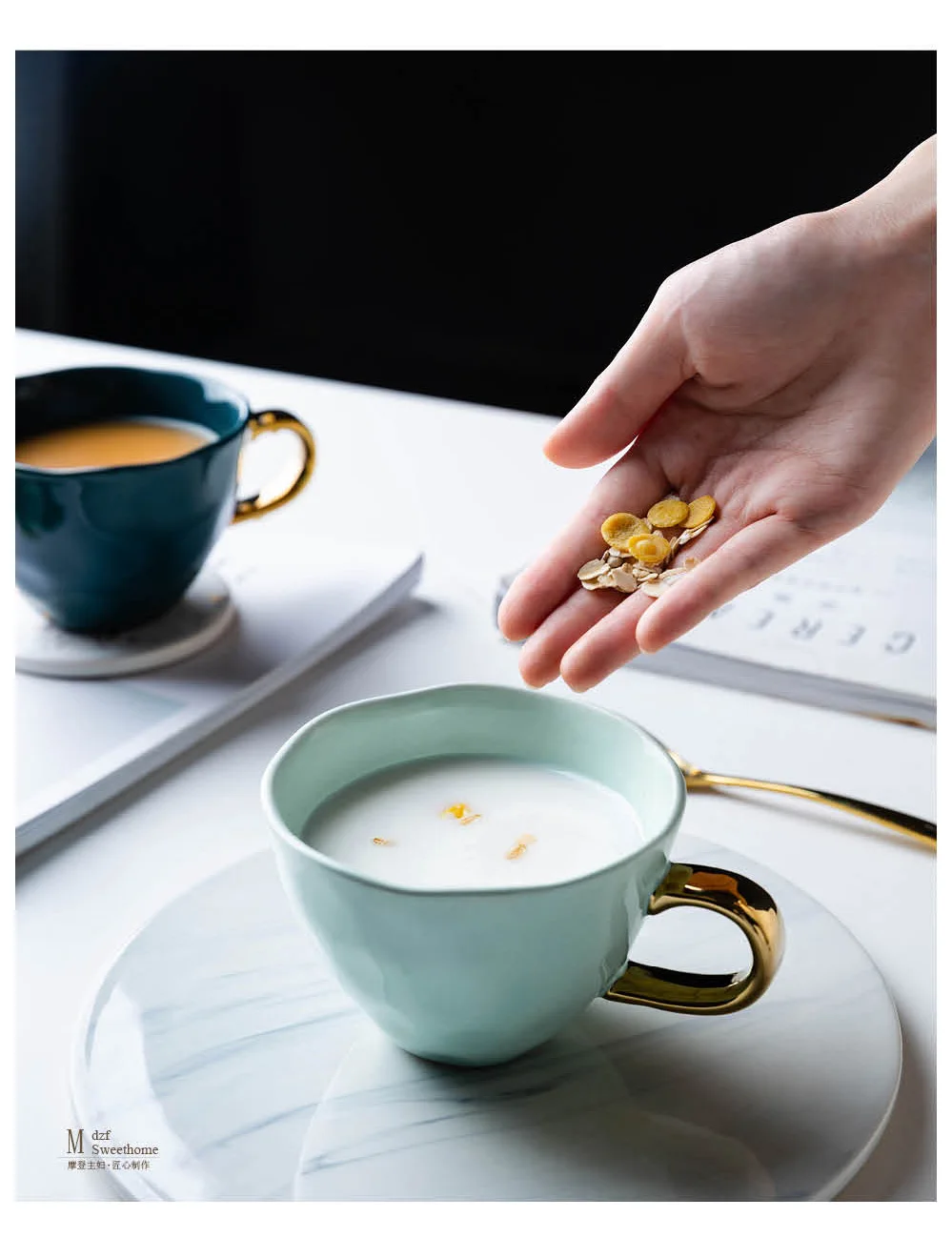 MDZF SWEETHOME Marble Ceramic Mug Gold Rim Coffee Milk Cup for Office and Home Perfect Gift for Family and Friend