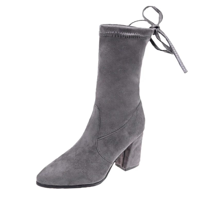 Женские ботинки на массивном каблуке черные офисные Ботинки высоком серого