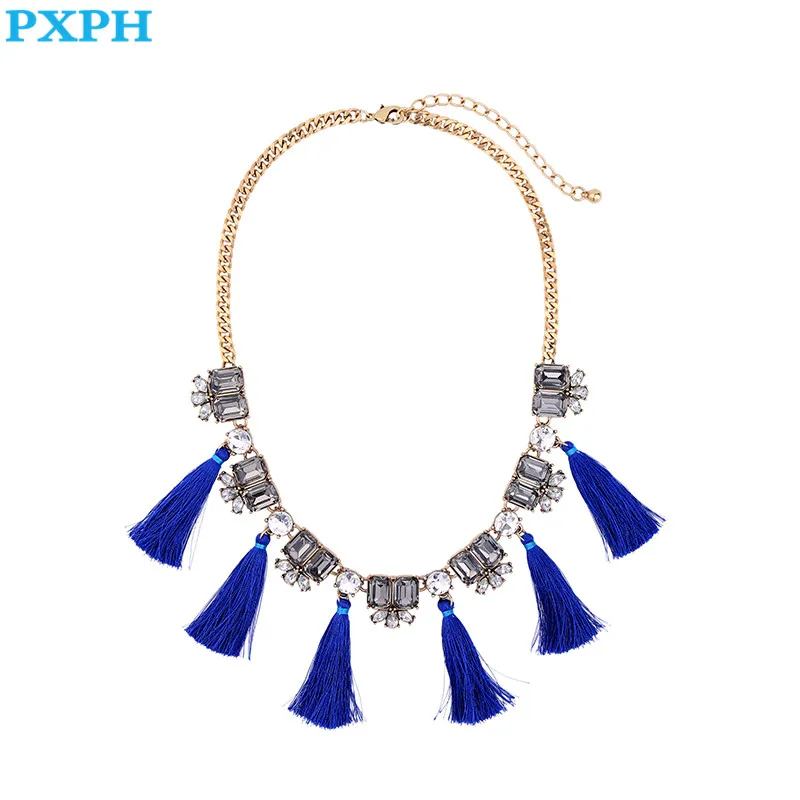 2 Color Fashion Hyperbole Bohemia Synthetic Gem Flower Tassel Chokers New Bib Statement Necklace For Women N986 | Украшения и