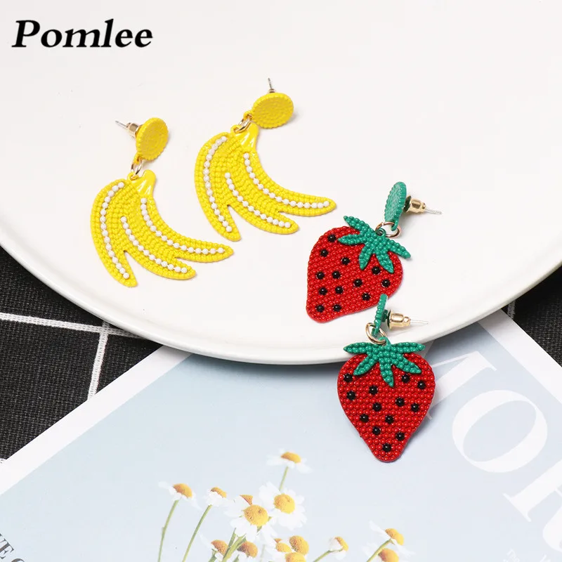 Pomlee Fashion Strawberry Banana Shaped Drop Earrings Women Elegant Fruits Cute Gifts Statement Earring Party Jewelry Wholesale | Украшения
