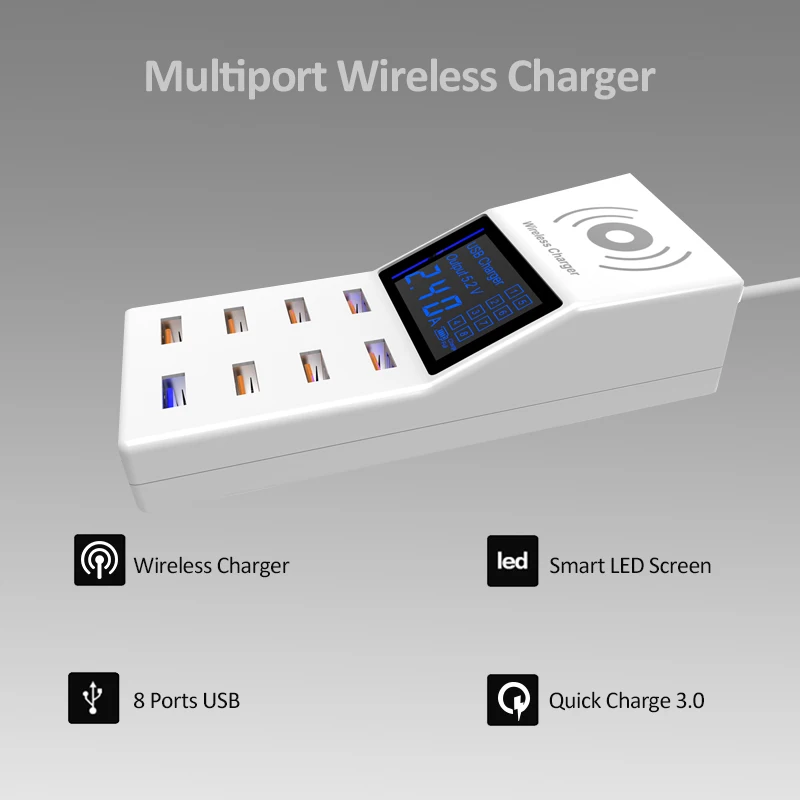 8 портов USB беспроводное зарядное устройство для iphone Huawei Samsung умный ЖК дисплей