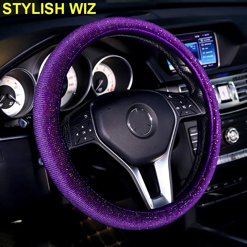 Luxury Crystal Diamante Car Steering Wheel Covers for Women Girls Leather Rhinestone Covered Steering-Wheel Interior Accessories Luxury Crystal Diamante Car Steering Wheel Covers for Women Girls Leather Rhinestone Covered Steering-Wheel Interior Accessories