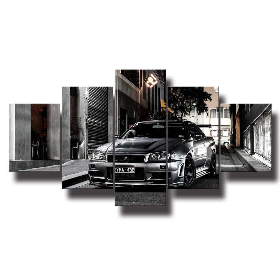 Картины на холсте HD оправа с принтом художественная работа Современная 5 шт. Nissan Skyline GTR автомобильные картины прикроватная домашняя декоративная настенная наклейка плакаты