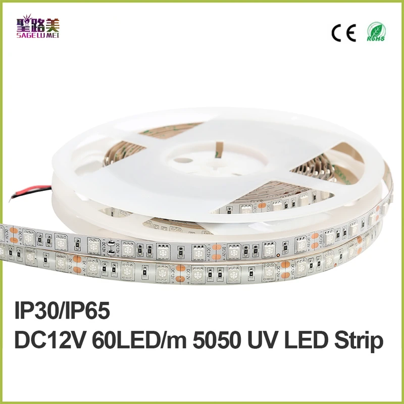 5 м/рулон DC12V 5050 УФ 60 светодиодов/м ультрафиолетовые лучи 395 405nm светодиодные