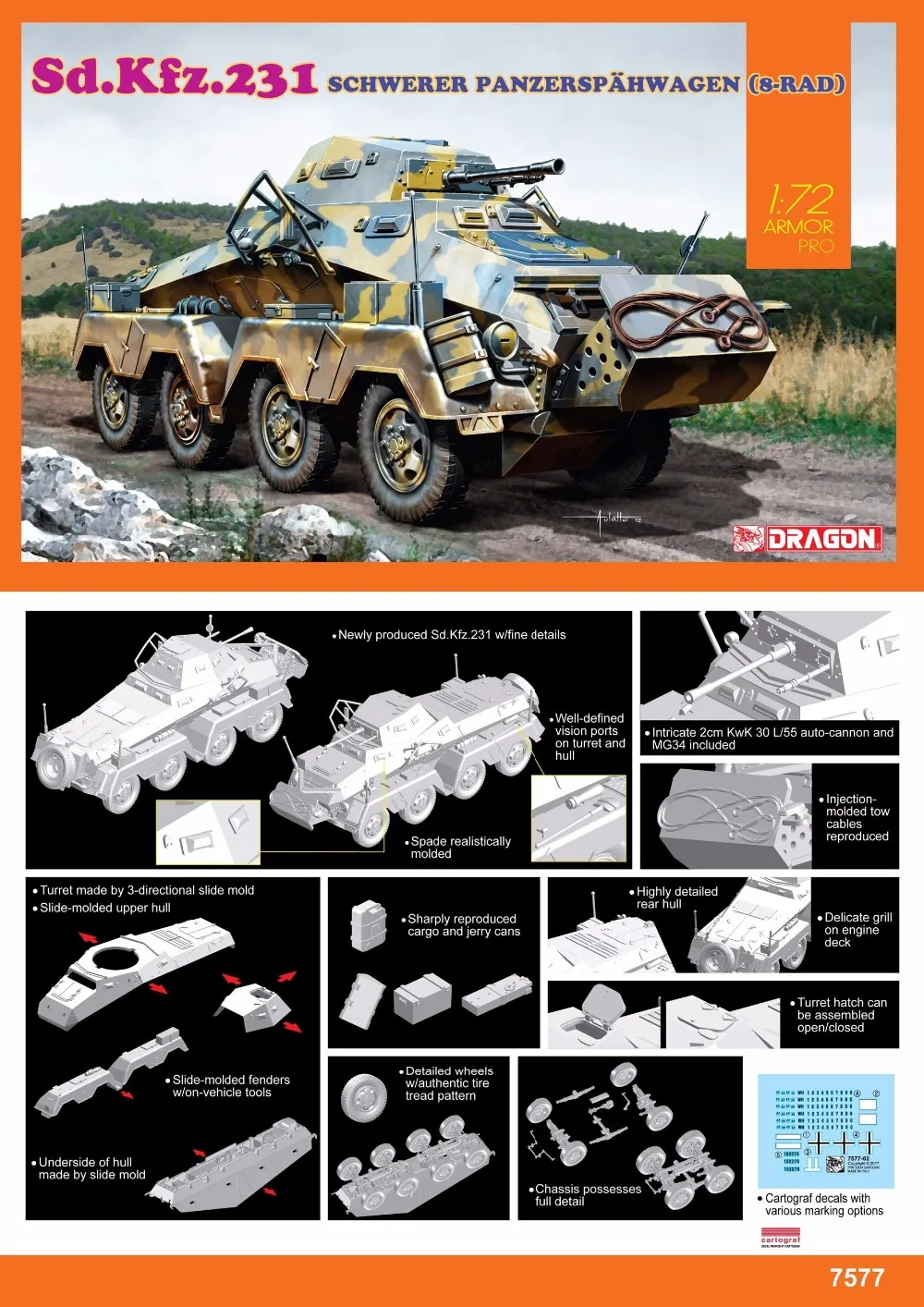 DRAGON 7577 1/72 Sd. Kfz.231 schwerer Panzerspahwagen-масштабная модель комплект