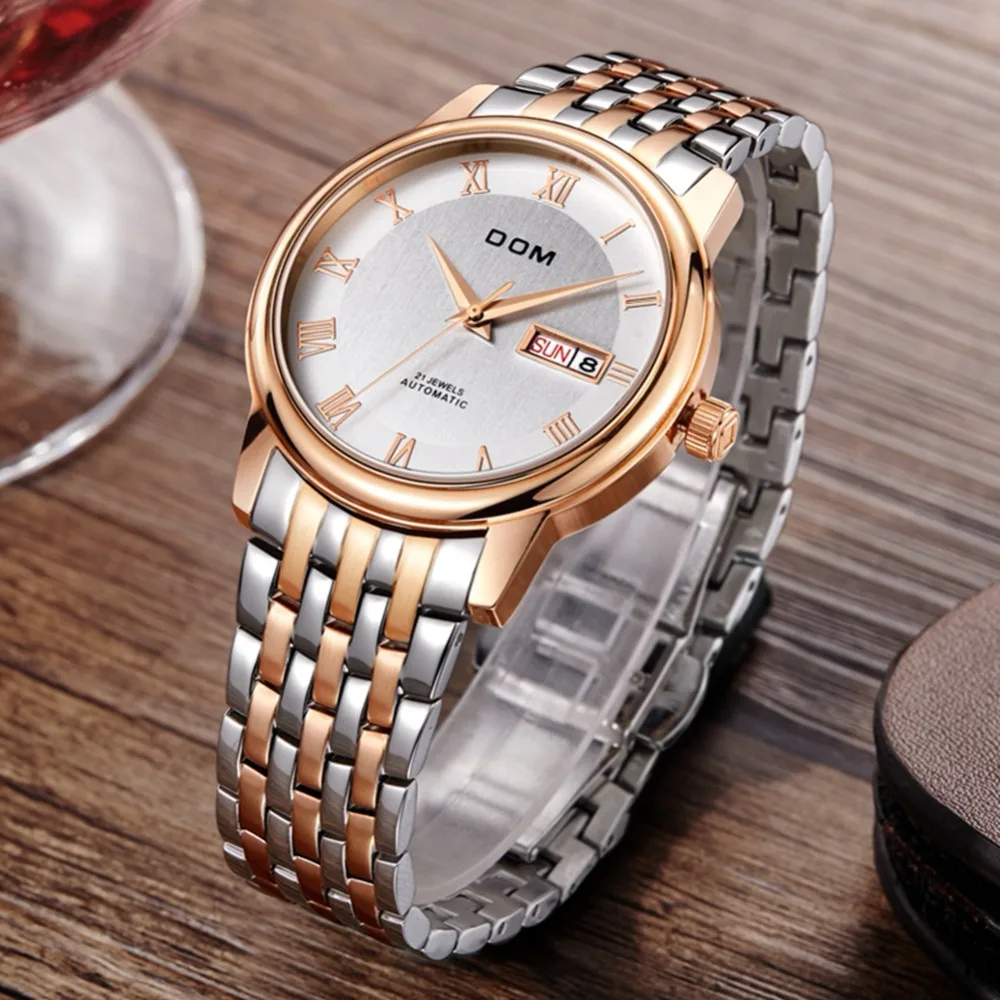 Часы DOM Мужские механические брендовые Роскошные водонепроницаемые деловые