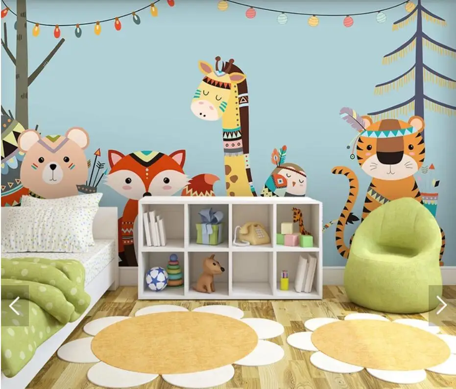 Картонная роспись с животными обои для детской спальни комнаты бумажные рулоны